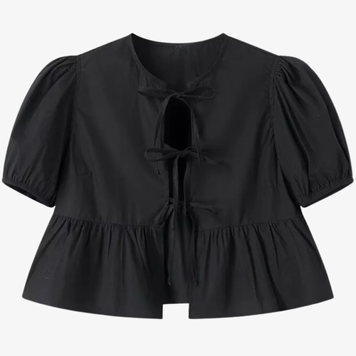Blouse Noire à Nœuds – Élégance Intemporelle
