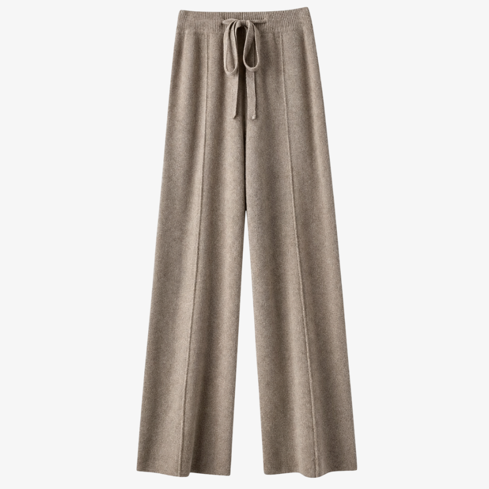 Pantalon Large Beige Foncé en Cachemire – Élégance Sobre et Douceur Absolue