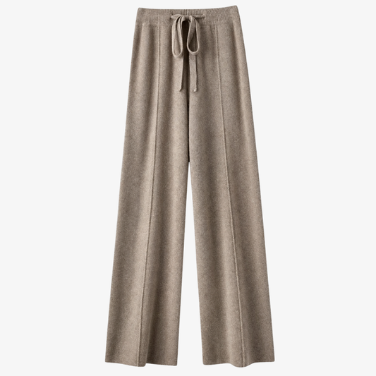 Dark Beige Wide Leg Cashmere Trousers – Understated Elegance and Absolute Softness