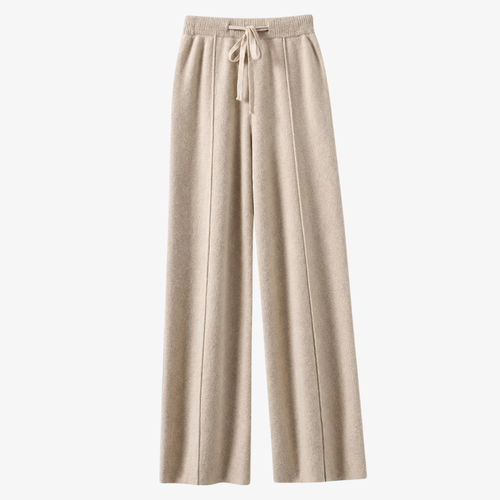 Pantalon Large Beige Sable en Cachemire – Élégance Naturelle et Douceur Absolue