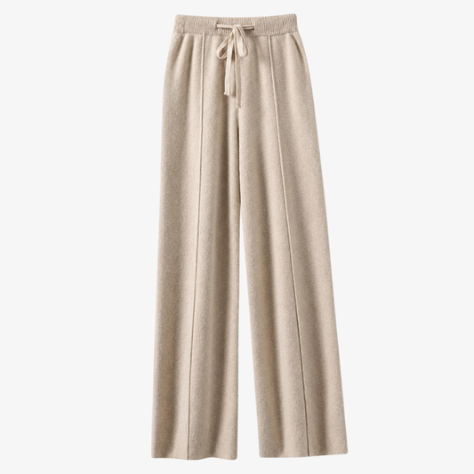 Wide-legged Sand Beige Cashmere Trousers – Natural Elegance and Absolute Softness