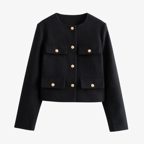 Veste Élegante Noire à Boutons Dorés