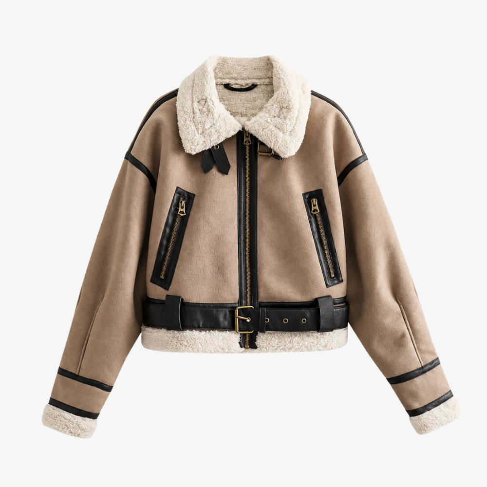 Veste Aviateur Fourrée – Beige & Noir