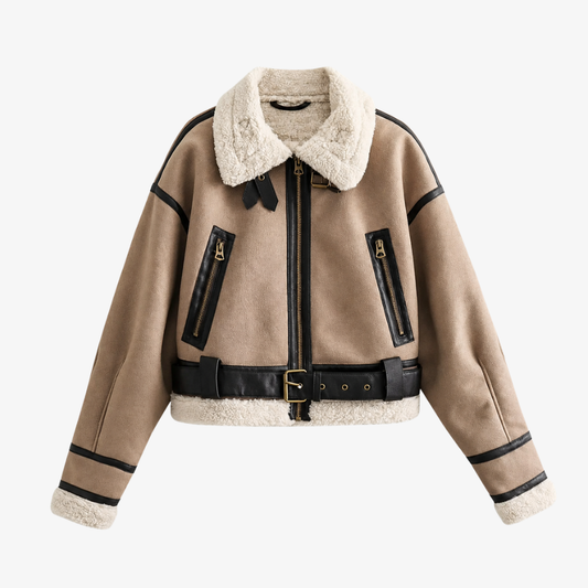 Lined Aviator Jacket – Beige & Black