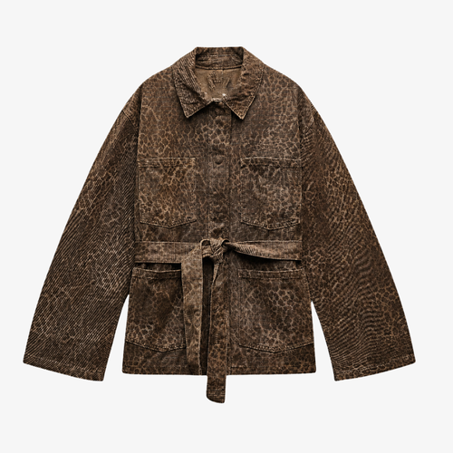 Veste Ceinturée Imprimé Python – Marron