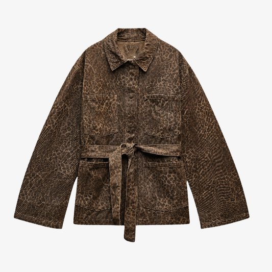 Python Print Belted Jacket – Brown