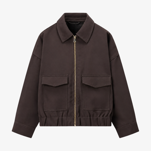 Veste Zippée à Poches Cargo – Marron