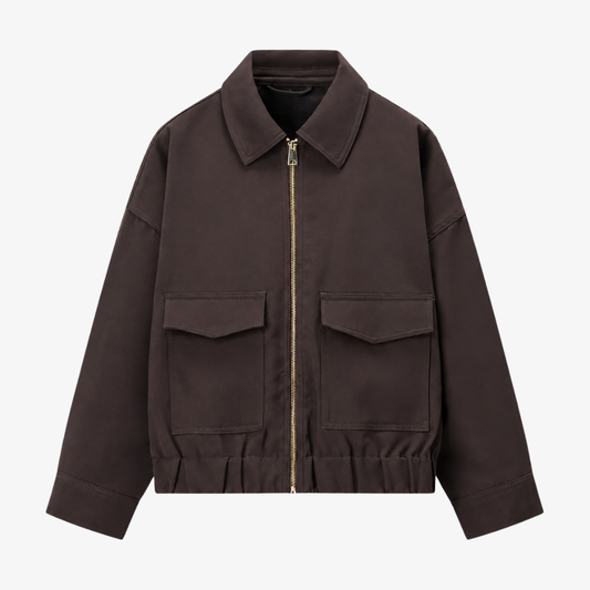 Cargo Zip-Up Jacket with Pockets – Brown