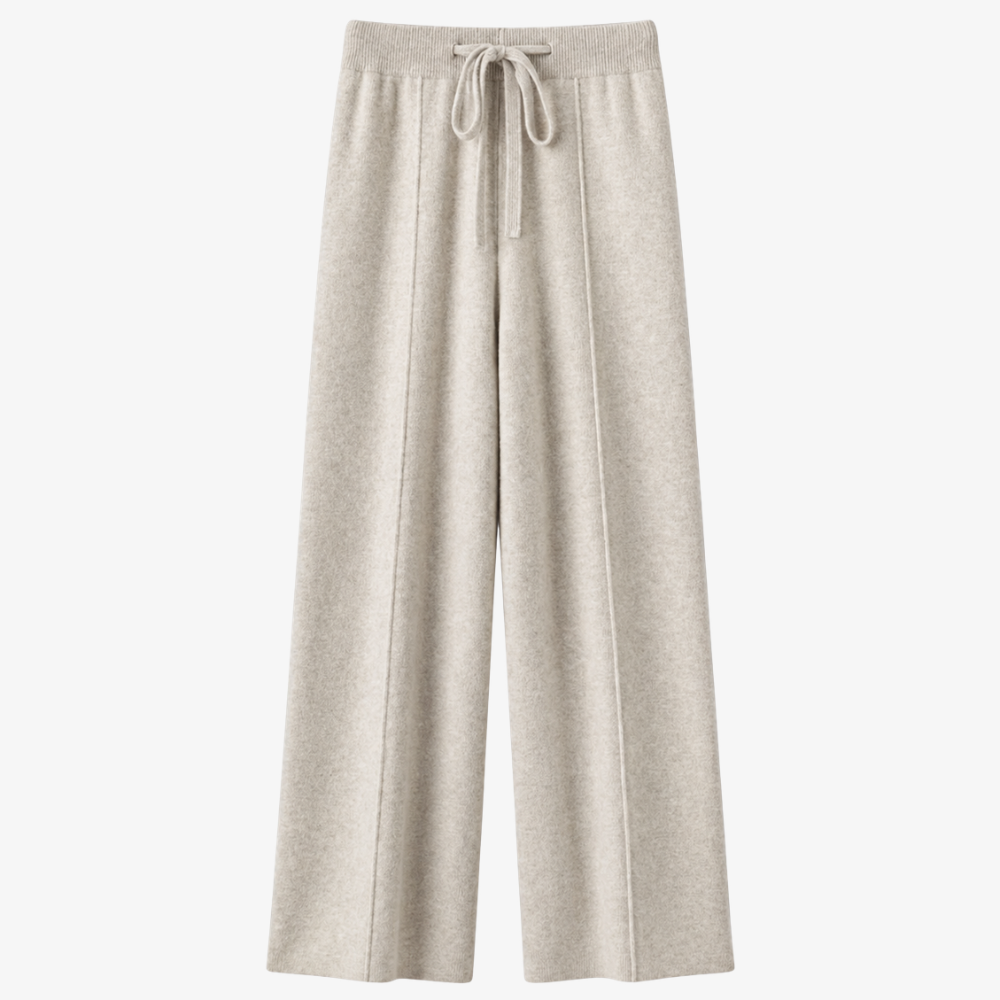 Light Beige Wide Leg Cashmere Trousers – Casual Elegance and Absolute Softness