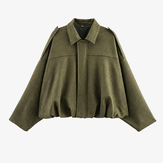 Oversized Structured Shoulder Jacket – Olive Green