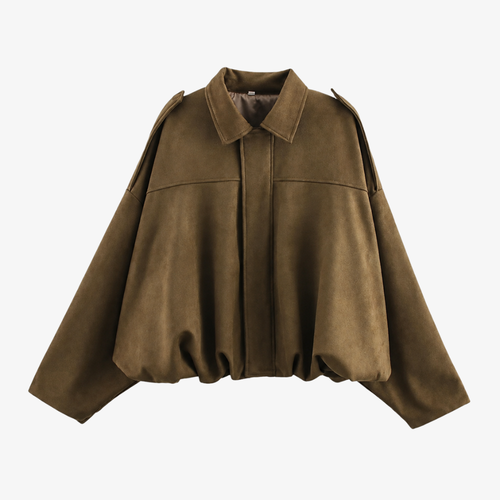 Veste Oversize Épaule Structurée – Marron Foncé