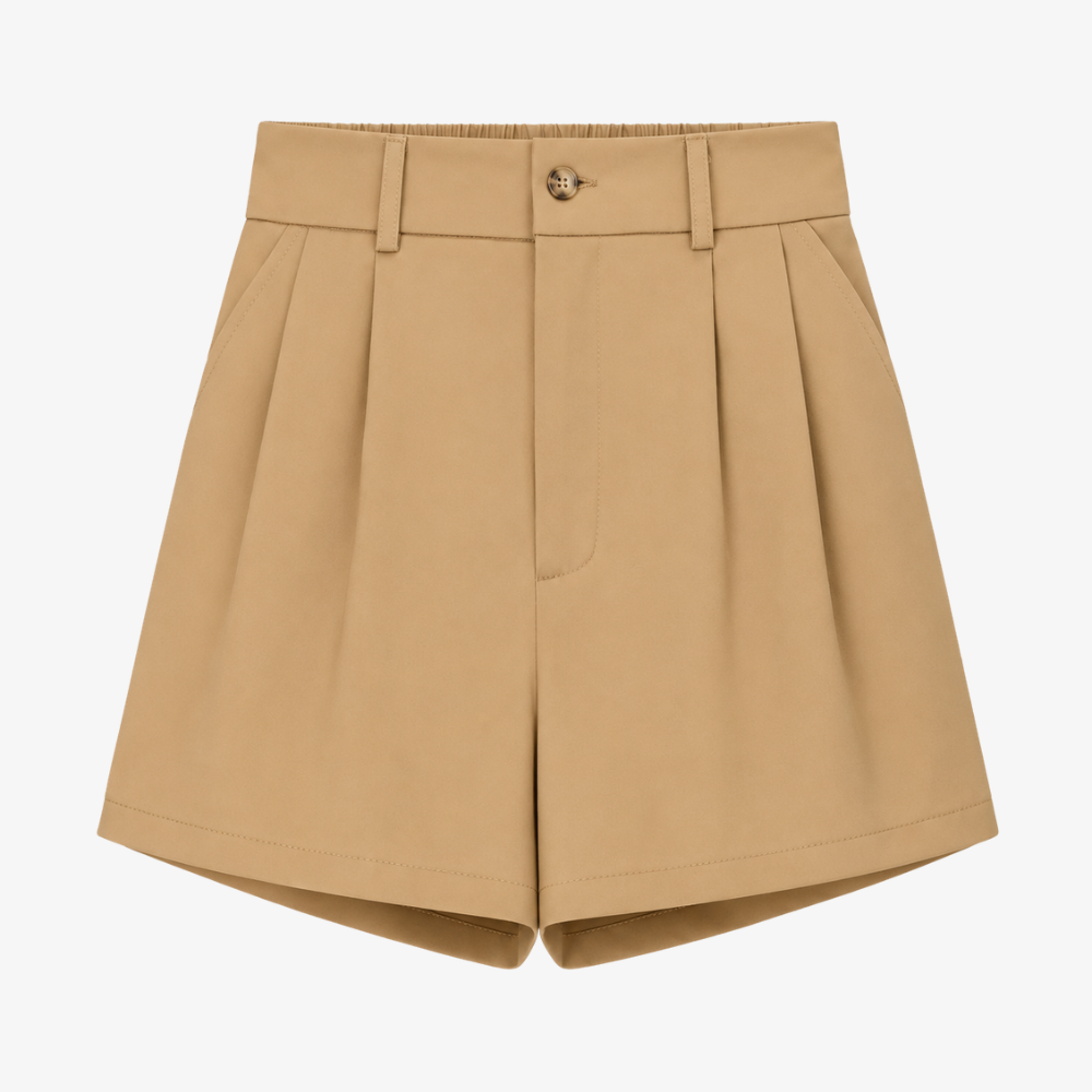 Short Taille Haute à Pinces – Beige Classique