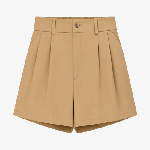 Short Taille Haute à Pinces – Beige Classique