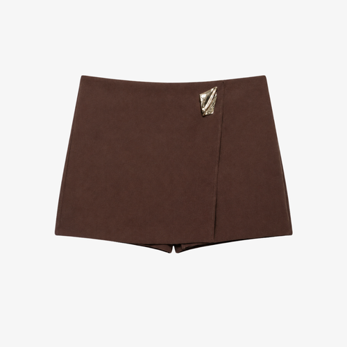 Asymmetrical skort with gold detail – Chocolate brown