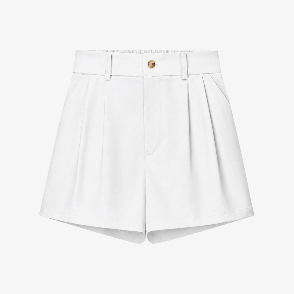 Short Taille Haute Plissé – Blanc Épuré