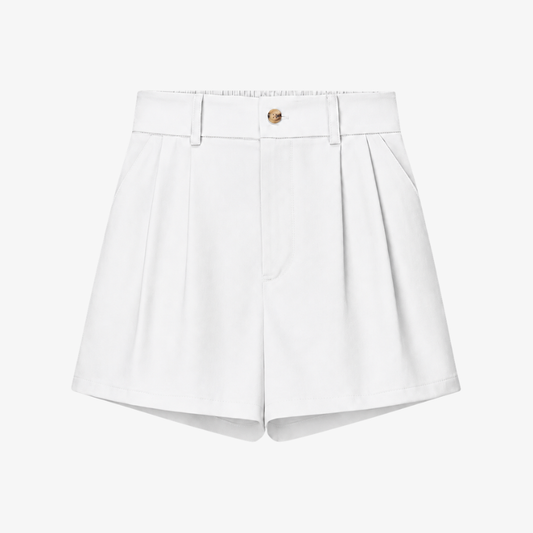 High-Waisted Pleated Shorts – Pure White
