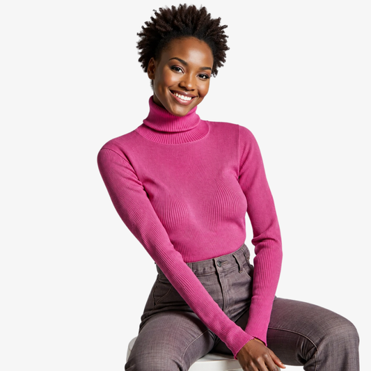Casual Fuchsia Turtleneck Sweater