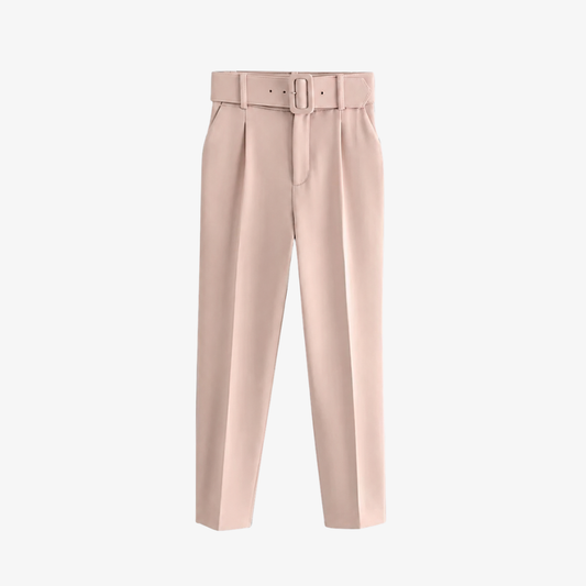 Powder Pink Trousers with Belt – Soft and Modern Elegance