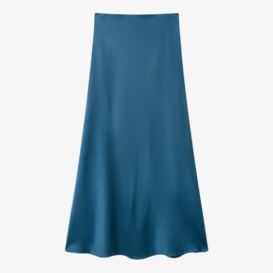 Long Satin Skirt in Petrol Blue – Modernity & Refinement