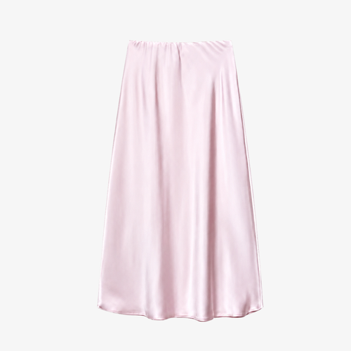 Jupe Longue Satinée Rose Poudré – Douceur & Élégance