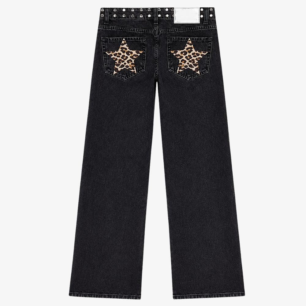 Jeans Noir Étoiles Léopard