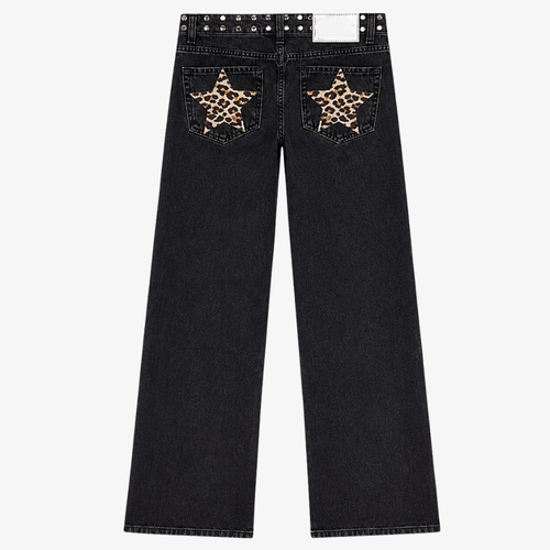 Jeans Noir Étoiles Léopard