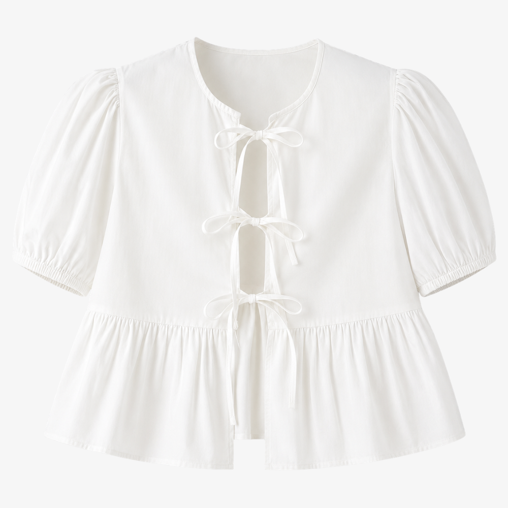 Blouse Blanche à Nœuds – Élégance & Fraîcheur