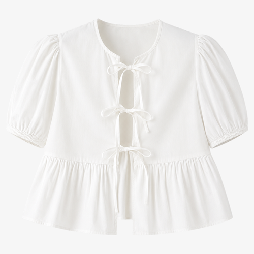 Blouse Blanche à Nœuds – Élégance & Fraîcheur