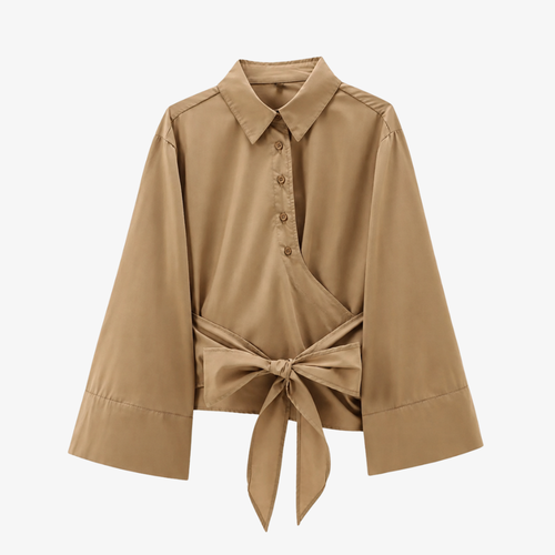Camel Belted Shirt – Chic & Timeless